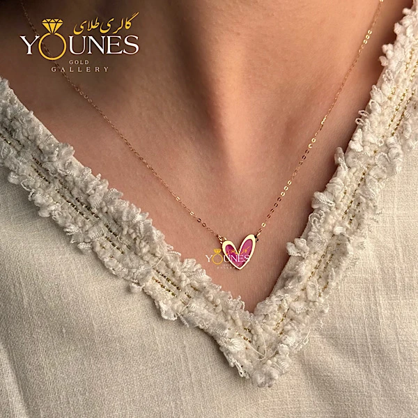 گردنبند میناکاری قلب سرخابی مینیمال طلا